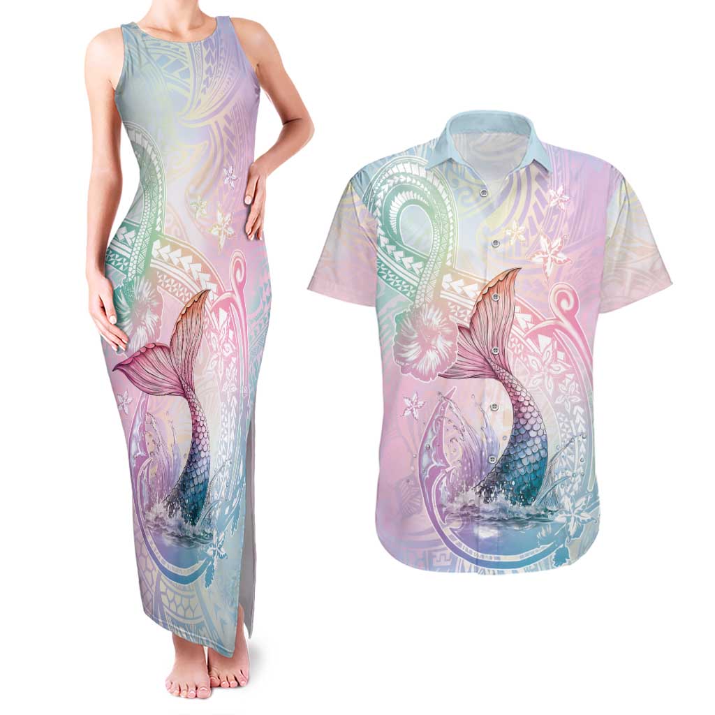 Hawaii Mermaid Sweet Pastel Couples Matching Tank Maxi Dress and Hawaiian Shirt Polynesian Pattern Fish Hook LT01 Multicolor - Polynesian Pride