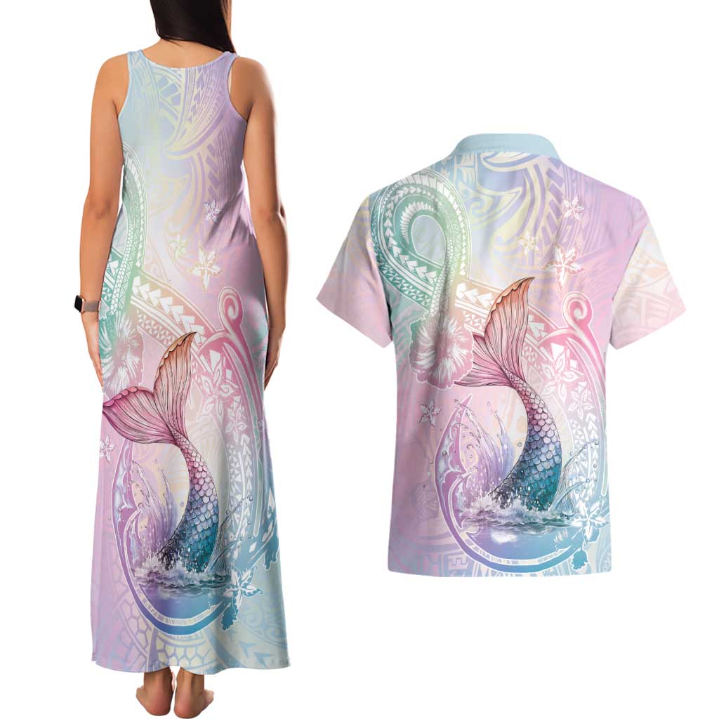 Hawaii Mermaid Sweet Pastel Couples Matching Tank Maxi Dress and Hawaiian Shirt Polynesian Pattern Fish Hook LT01 - Polynesian Pride