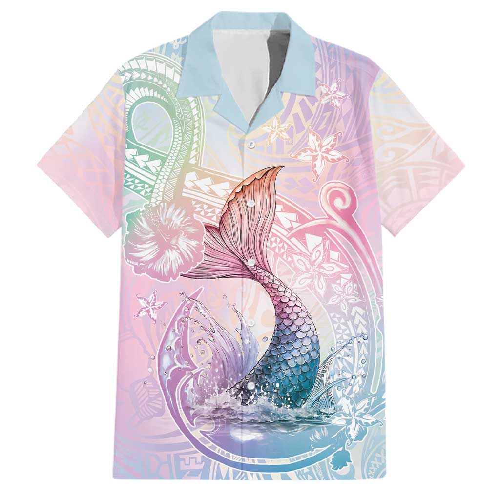 Hawaii Mermaid Sweet Pastel Family Matching Off The Shoulder Long Sleeve Dress and Hawaiian Shirt Polynesian Pattern Fish Hook LT01 Dad's Shirt - Short Sleeve Multicolor - Polynesian Pride