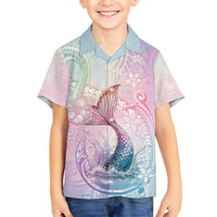 Hawaii Mermaid Sweet Pastel Family Matching Off The Shoulder Long Sleeve Dress and Hawaiian Shirt Polynesian Pattern Fish Hook LT01 Son's Shirt Multicolor - Polynesian Pride