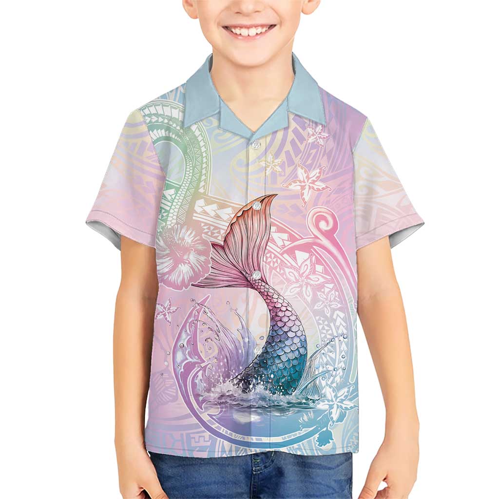 Hawaii Mermaid Sweet Pastel Family Matching Off Shoulder Maxi Dress and Hawaiian Shirt Polynesian Pattern Fish Hook LT01 Son's Shirt Multicolor - Polynesian Pride