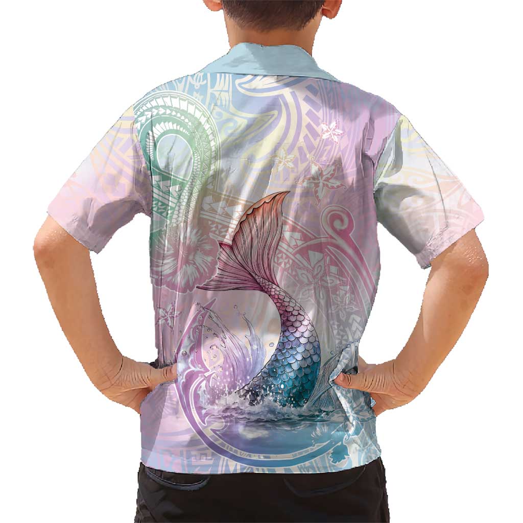 Hawaii Mermaid Sweet Pastel Family Matching Off Shoulder Short Dress and Hawaiian Shirt Polynesian Pattern Fish Hook LT01 - Polynesian Pride