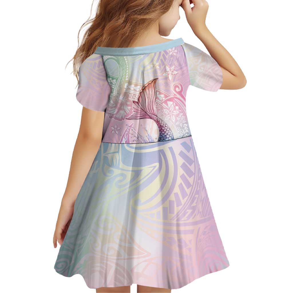 Hawaii Mermaid Sweet Pastel Family Matching Short Sleeve Bodycon Dress and Hawaiian Shirt Polynesian Pattern Fish Hook