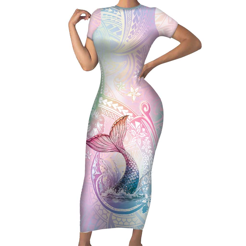 Hawaii Mermaid Sweet Pastel Family Matching Short Sleeve Bodycon Dress and Hawaiian Shirt Polynesian Pattern Fish Hook