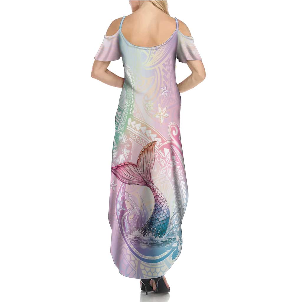 Hawaii Mermaid Sweet Pastel Family Matching Summer Maxi Dress and Hawaiian Shirt Polynesian Pattern Fish Hook