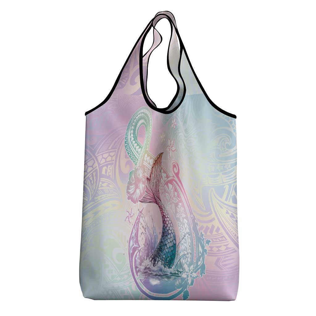 Hawaii Mermaid Sweet Pastel Grocery Bag Polynesian Pattern Fish Hook