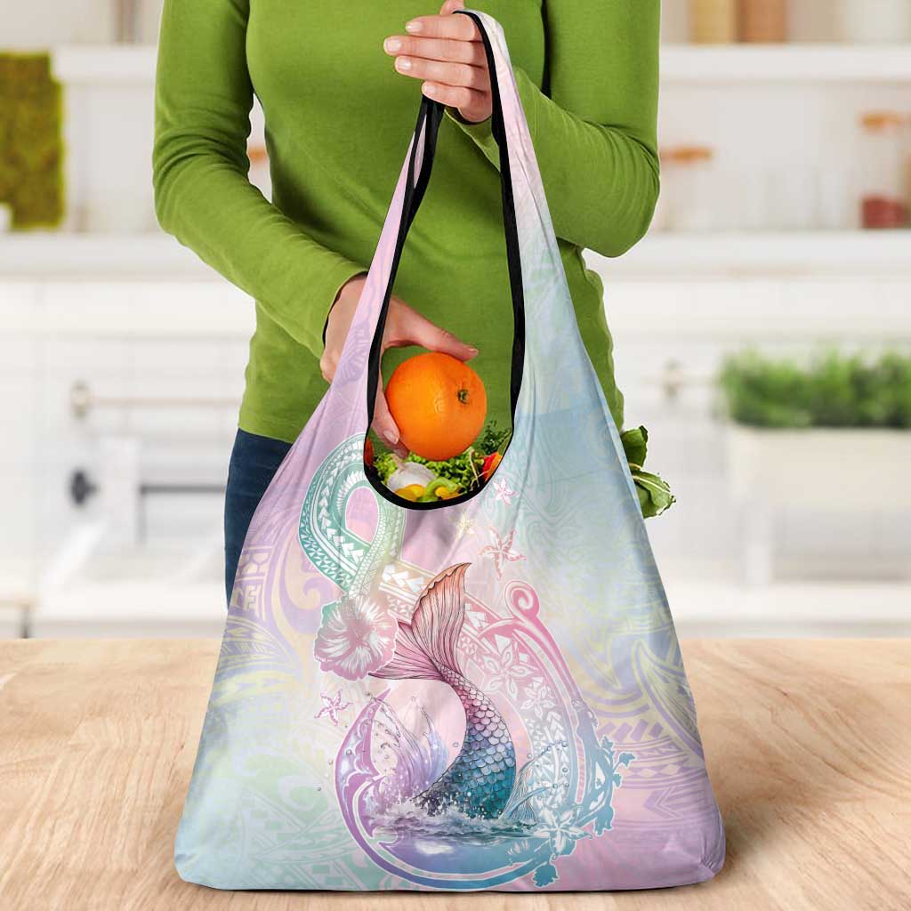 Hawaii Mermaid Sweet Pastel Grocery Bag Polynesian Pattern Fish Hook