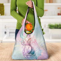 Hawaii Mermaid Sweet Pastel Grocery Bag Polynesian Pattern Fish Hook