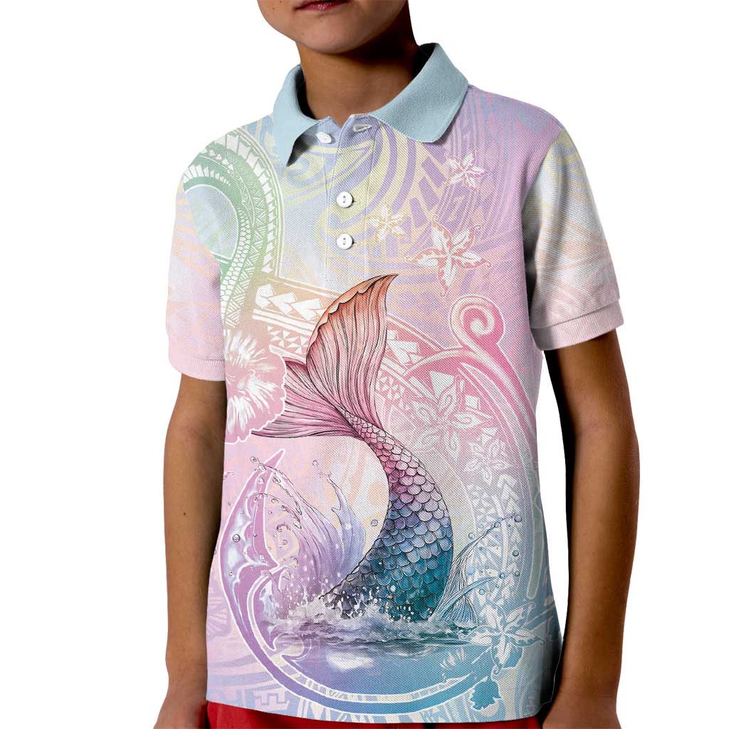 Hawaii Mermaid Sweet Pastel Kid Polo Shirt Polynesian Pattern Fish Hook LT01 Kid Multicolor - Polynesian Pride