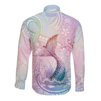 Hawaii Mermaid Sweet Pastel Long Sleeve Button Shirt Polynesian Pattern Fish Hook LT01 - Polynesian Pride