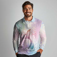 Hawaii Mermaid Sweet Pastel Long Sleeve Polo Shirt Polynesian Pattern Fish Hook LT01 - Polynesian Pride