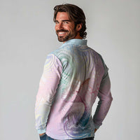 Hawaii Mermaid Sweet Pastel Long Sleeve Polo Shirt Polynesian Pattern Fish Hook LT01 - Polynesian Pride