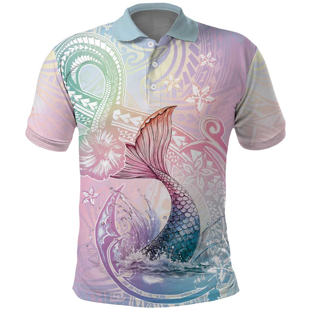 Hawaii Mermaid Sweet Pastel Polo Shirt Polynesian Pattern Fish Hook