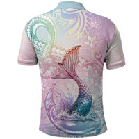 Hawaii Mermaid Sweet Pastel Polo Shirt Polynesian Pattern Fish Hook