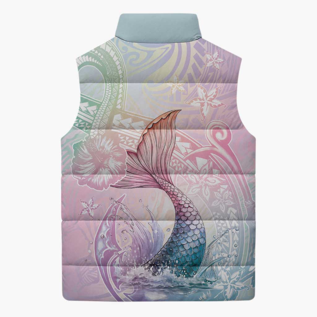 Hawaii Mermaid Sweet Pastel Sleeveless Puffer Jacket Polynesian Pattern Fish Hook