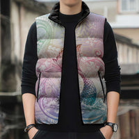 Hawaii Mermaid Sweet Pastel Sleeveless Puffer Jacket Polynesian Pattern Fish Hook