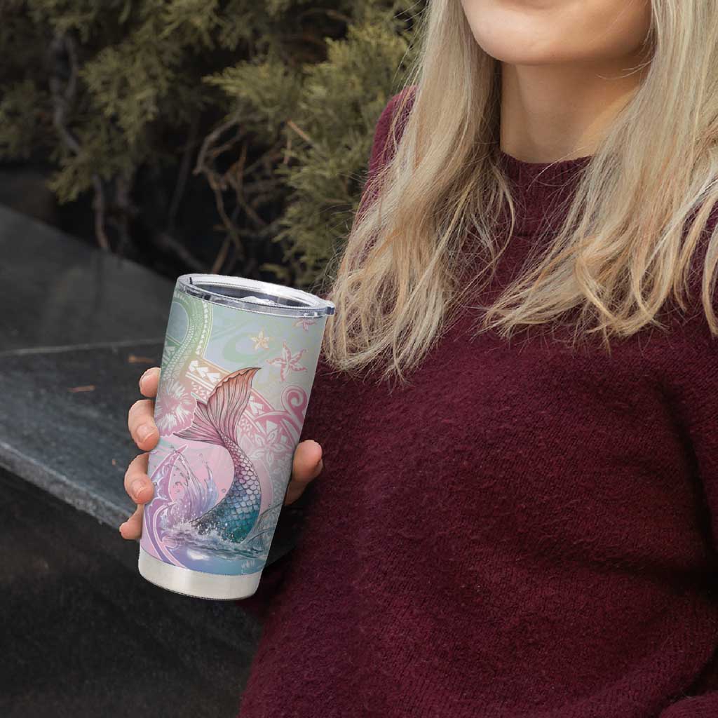 Hawaii Mermaid Sweet Pastel Tumbler Cup Polynesian Pattern Fish Hook