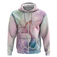 Hawaii Mermaid Sweet Pastel Zip Hoodie Polynesian Pattern Fish Hook