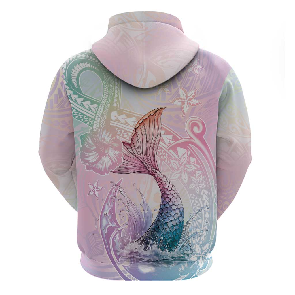 Hawaii Mermaid Sweet Pastel Zip Hoodie Polynesian Pattern Fish Hook