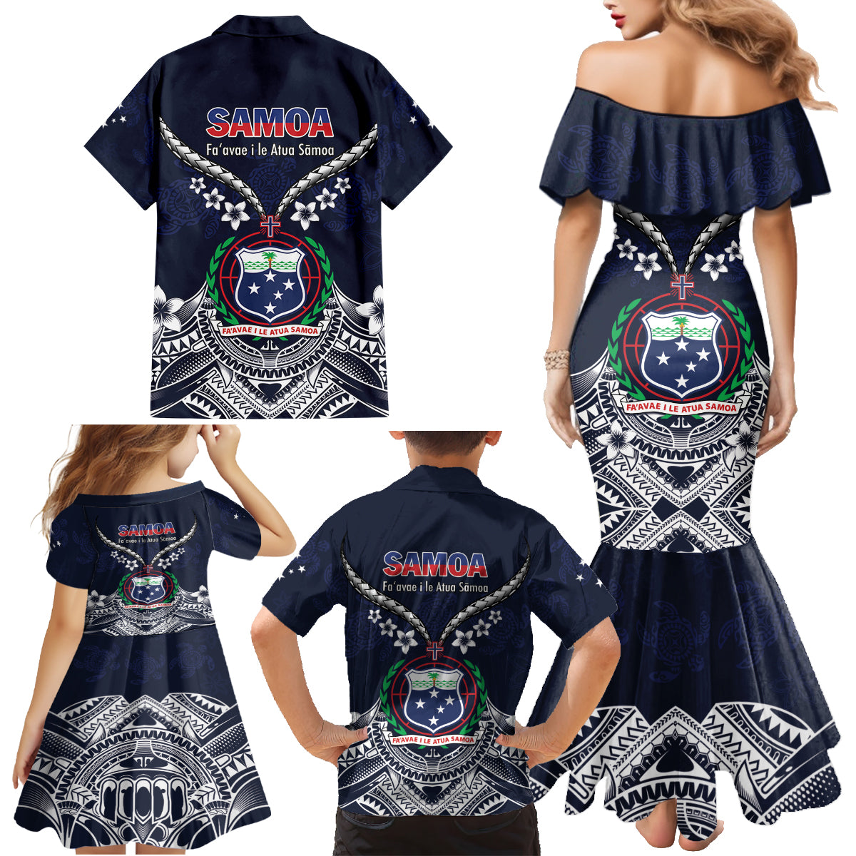 Samoa Independence Day Family Matching Mermaid Dress and Hawaiian Shirt Ula Nifo Mix Turtle