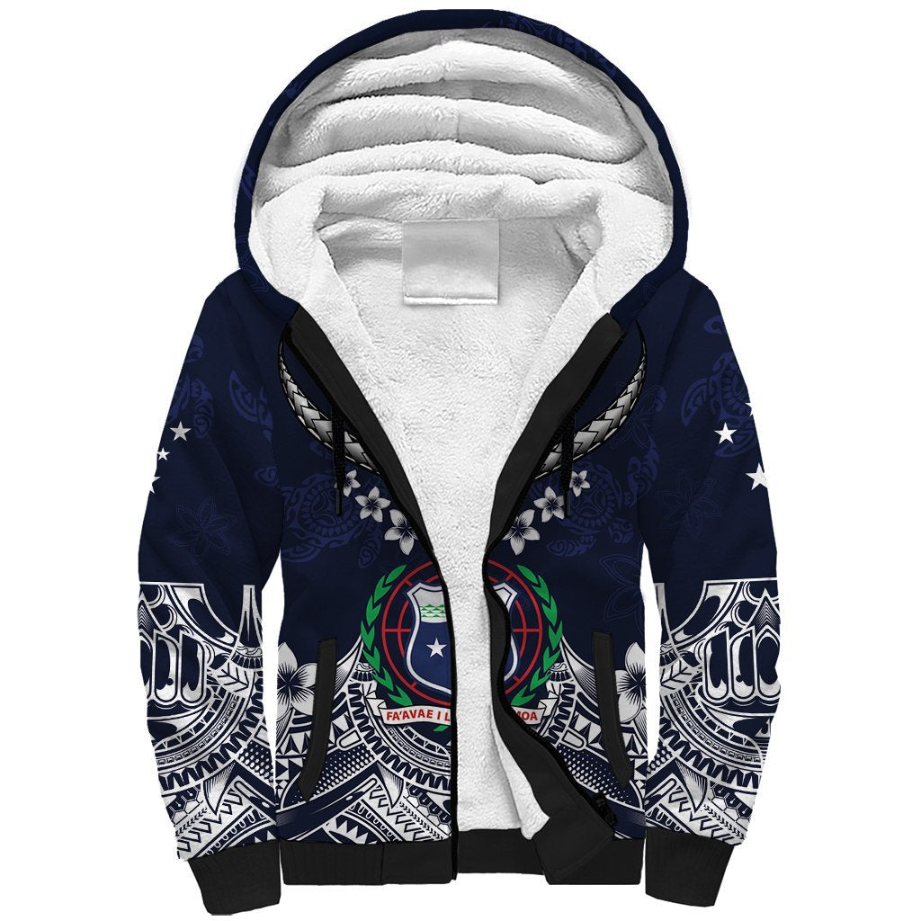 Samoa Independence Day Sherpa Hoodie Ula Nifo Mix Turtle LT01 Unisex Blue - Polynesian Pride
