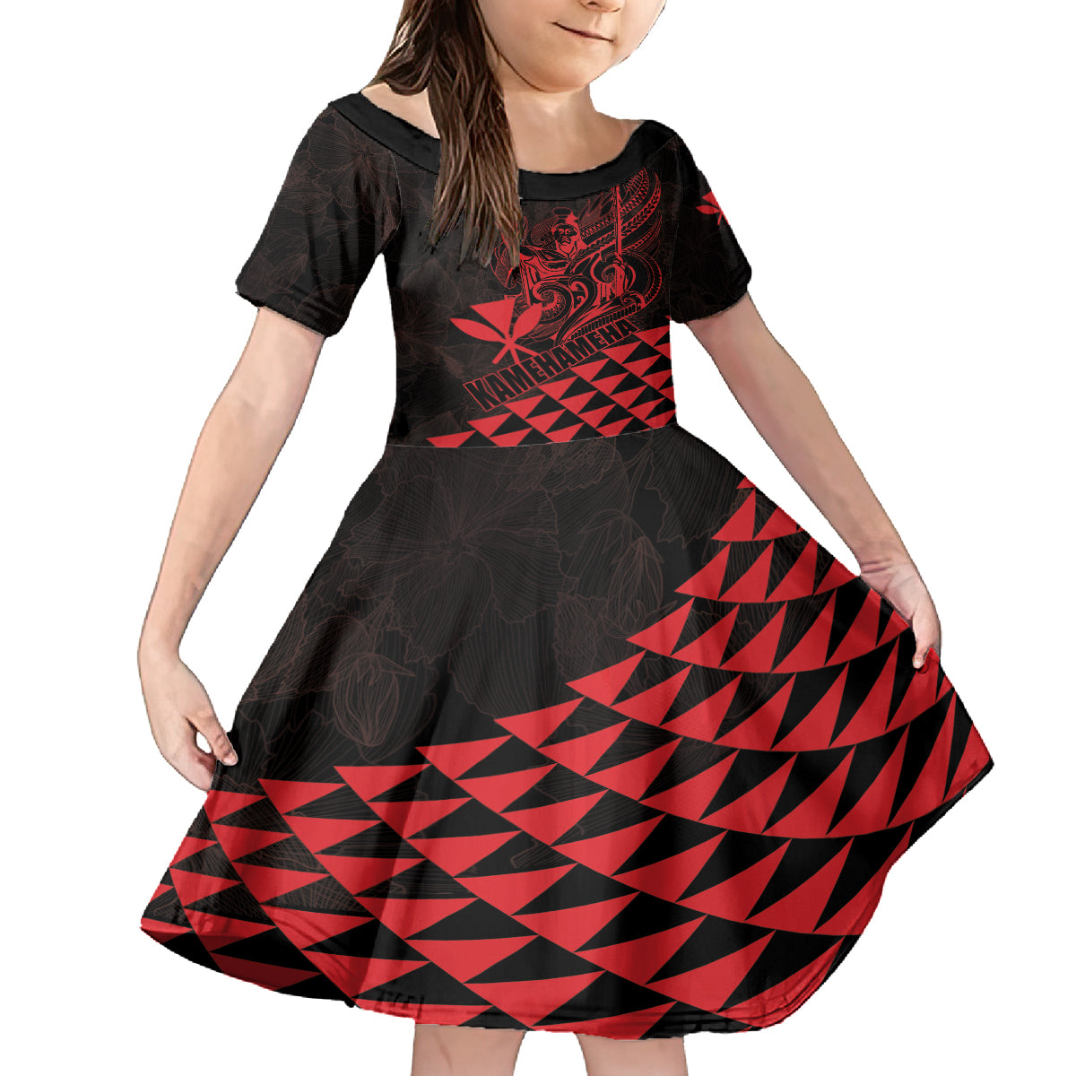 Personalized King Kamehameha Day Kid Short Sleeve Dress Kakau Polynesian Pattern