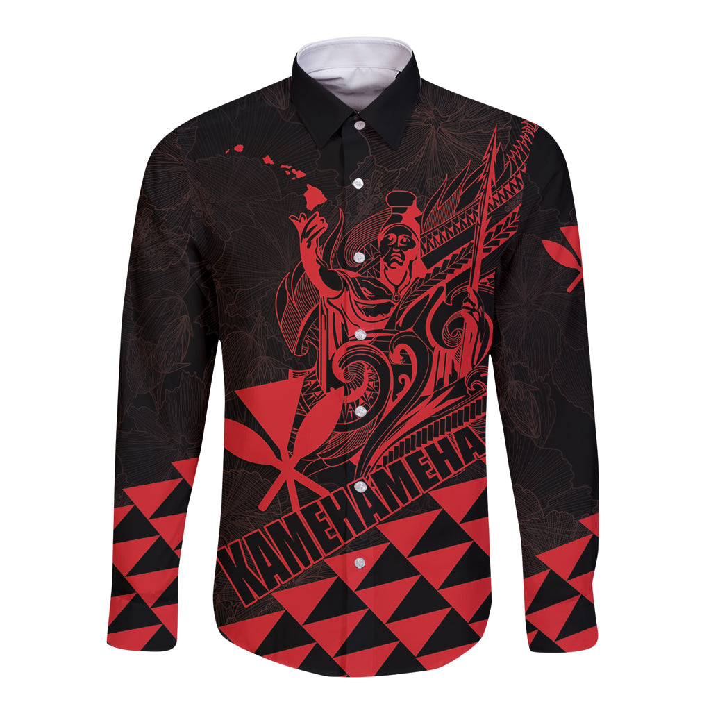 Personalized King Kamehameha Day Long Sleeve Button Shirt Kakau Polynesian Pattern LT01 Unisex Red - Polynesian Pride