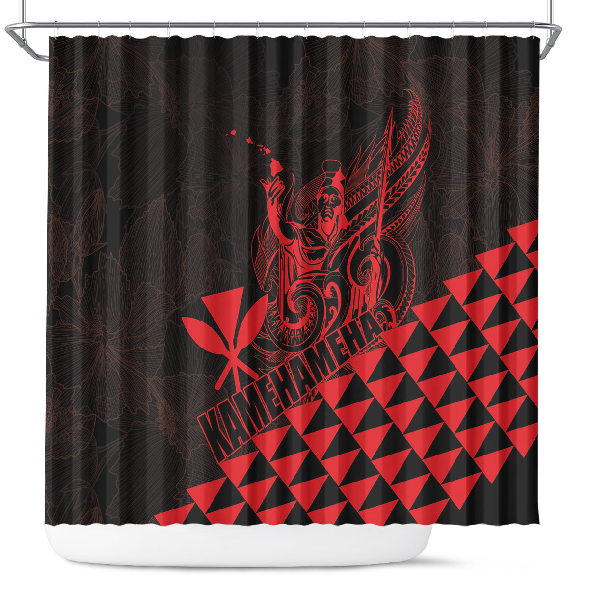 King Kamehameha Day Shower Curtain Kakau Polynesian Pattern LT01 Red - Polynesian Pride