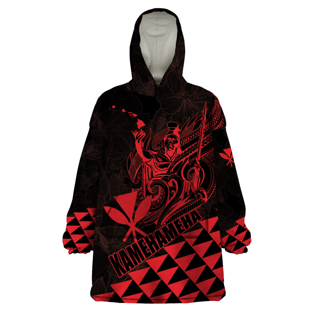 Personalized King Kamehameha Day Wearable Blanket Hoodie Kakau Polynesian Pattern LT01 One Size Red - Polynesian Pride