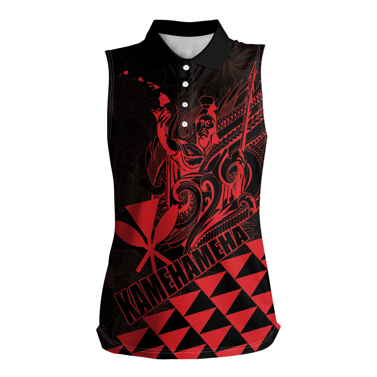 Personalized King Kamehameha Day Women Sleeveless Polo Shirt Kakau Polynesian Pattern LT01 Female Red - Polynesian Pride