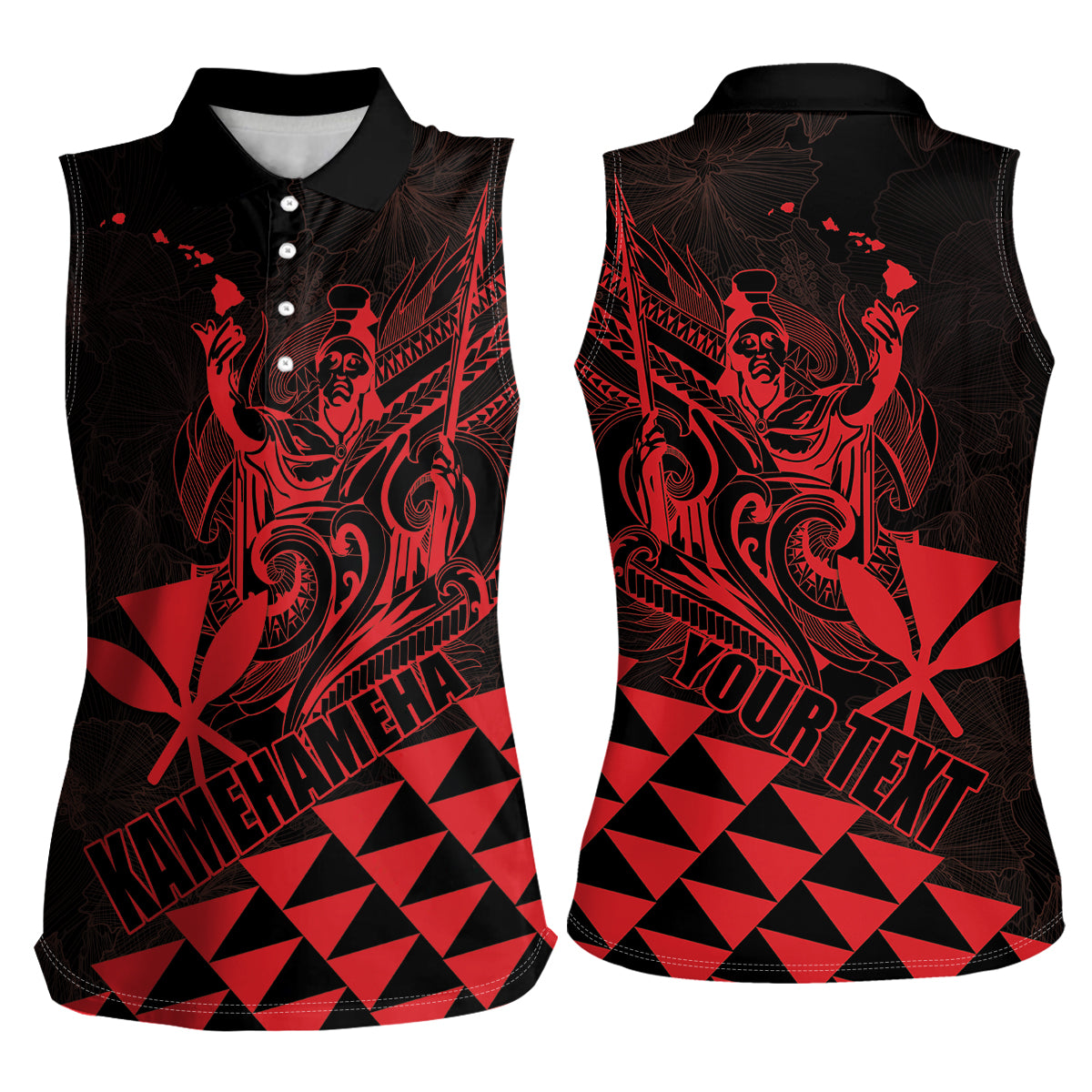 Personalized King Kamehameha Day Women Sleeveless Polo Shirt Kakau Polynesian Pattern