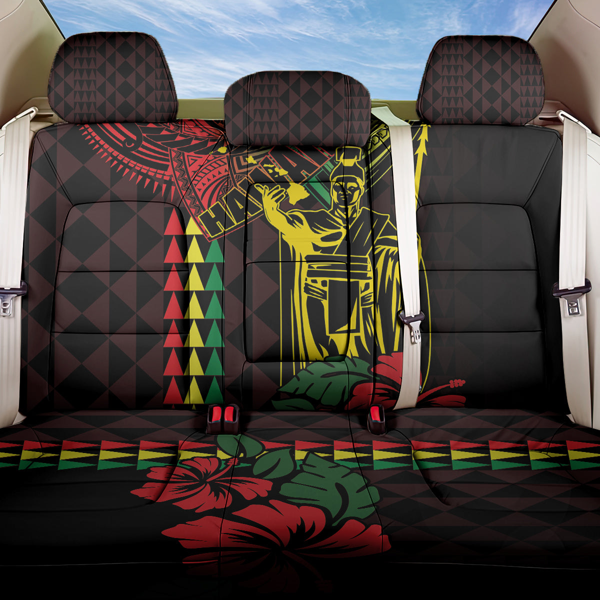 King Kamehameha Day Back Car Seat Cover Hawaii Kakau Reggae