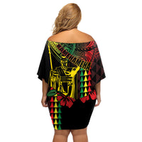 King Kamehameha Day Family Matching Off Shoulder Short Dress and Hawaiian Shirt Hawaii Kakau Reggae