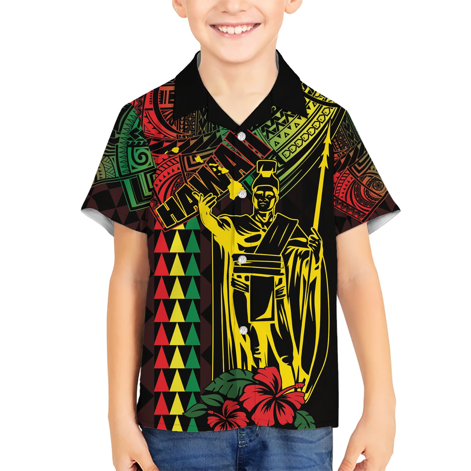 King Kamehameha Day Kid Hawaiian Shirt Hawaii Kakau Reggae