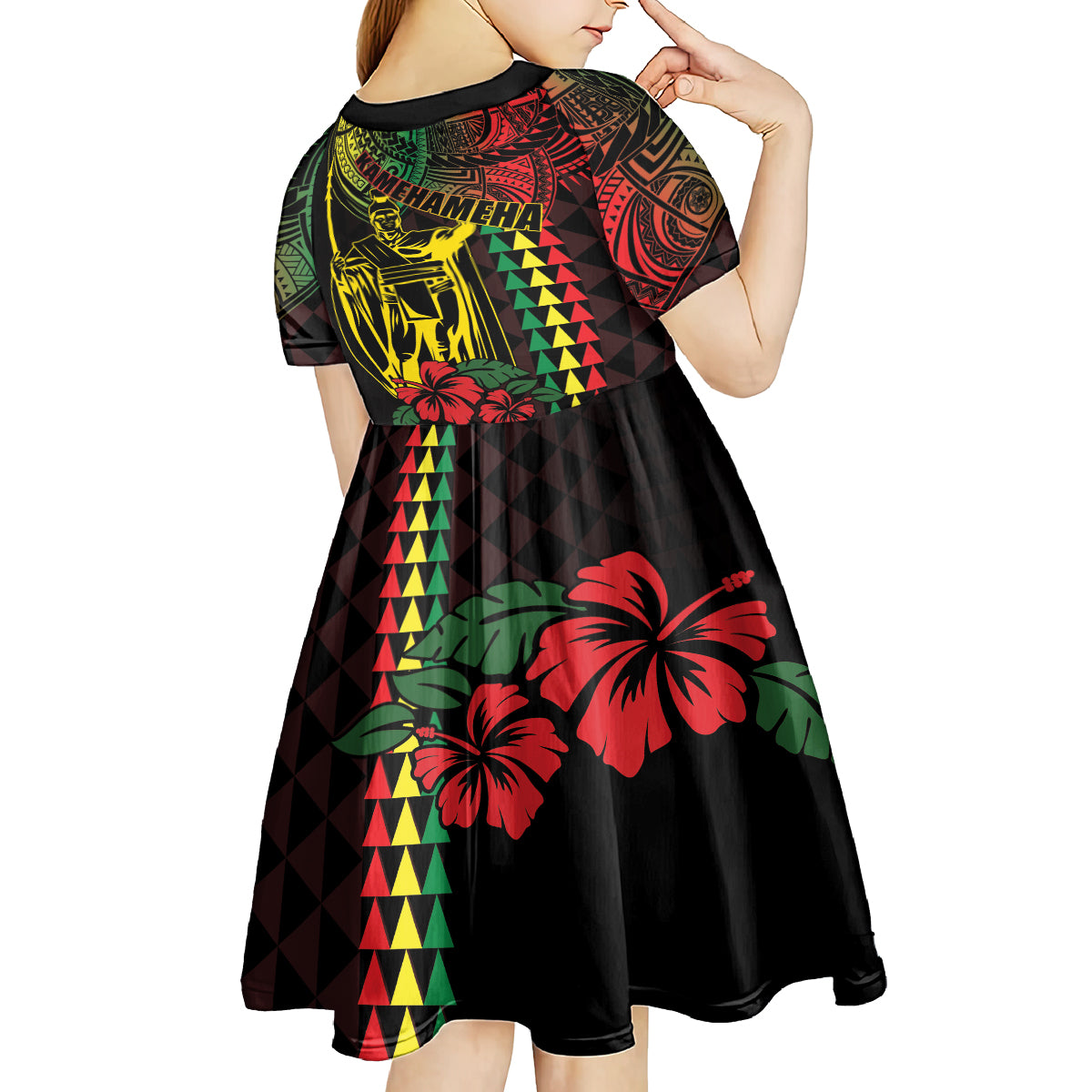 King Kamehameha Day Kid Short Sleeve Dress Hawaii Kakau Reggae