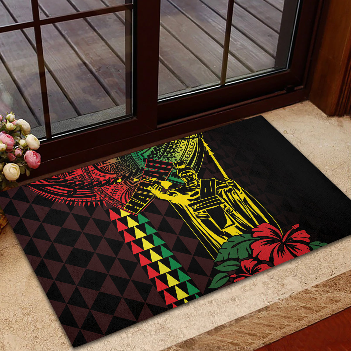 King Kamehameha Day Rubber Doormat Hawaii Kakau Reggae