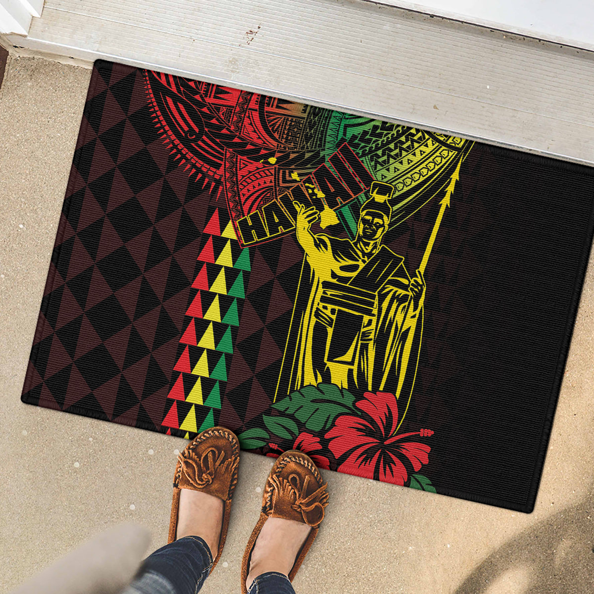 King Kamehameha Day Rubber Doormat Hawaii Kakau Reggae
