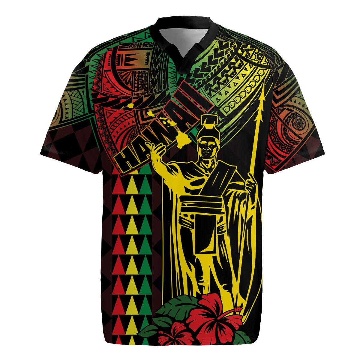King Kamehameha Day Rugby Jersey Hawaii Kakau Reggae