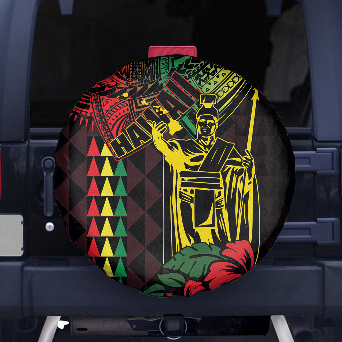 King Kamehameha Day Spare Tire Cover Hawaii Kakau Reggae