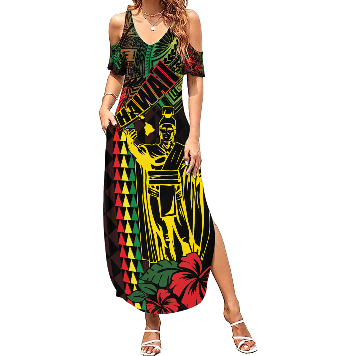 King Kamehameha Day Summer Maxi Dress Hawaii Kakau Reggae