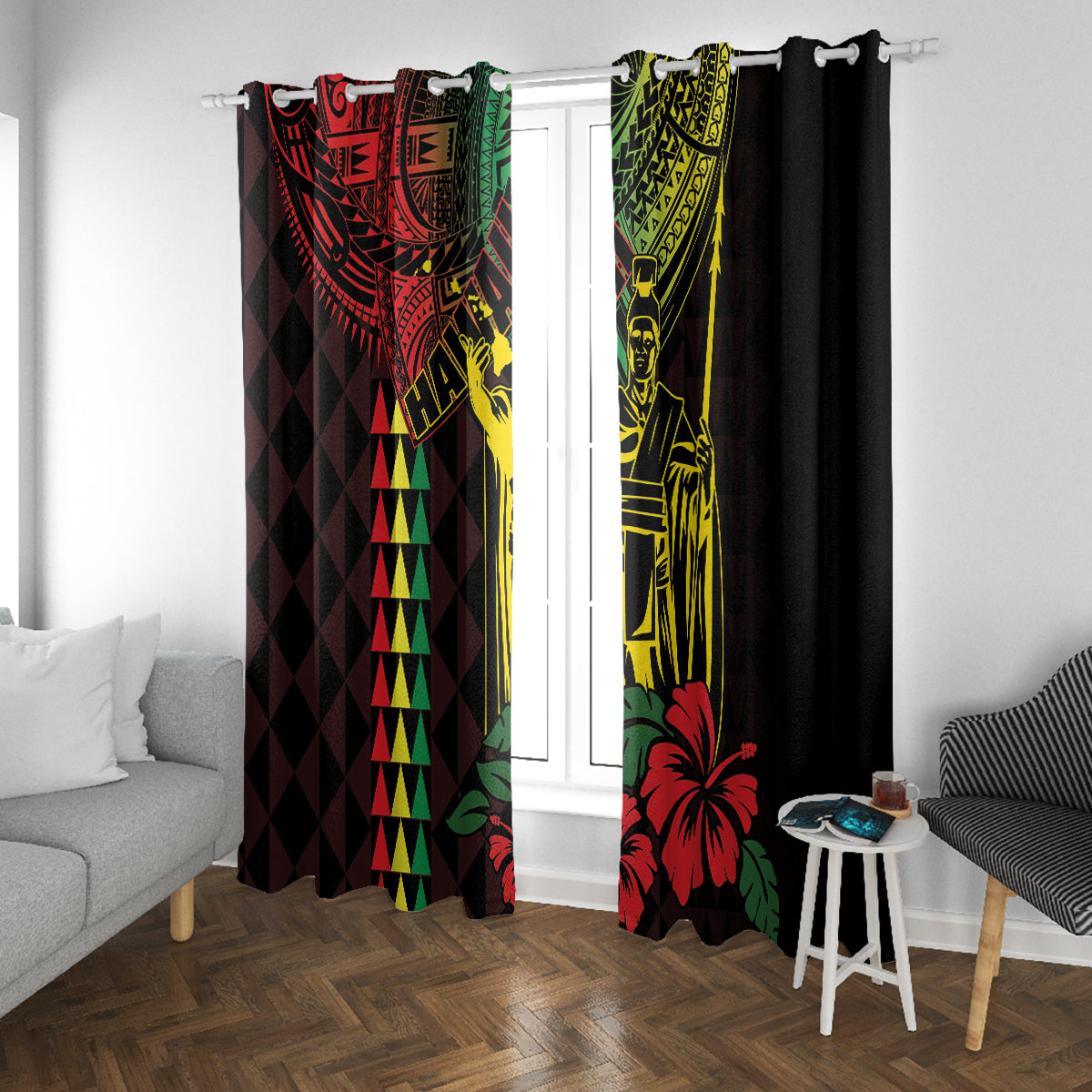 King Kamehameha Day Window Curtain Hawaii Kakau Reggae