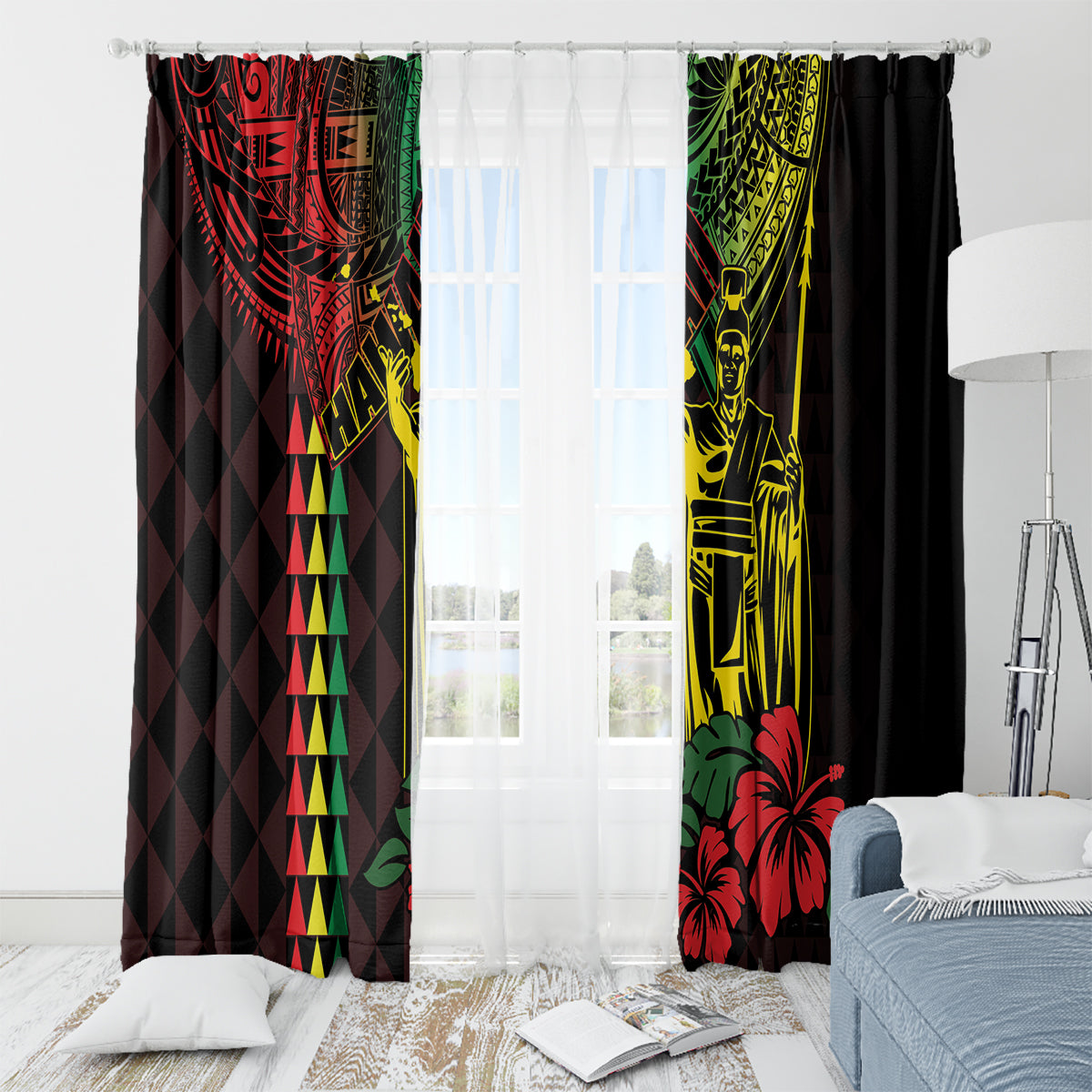 King Kamehameha Day Window Curtain Hawaii Kakau Reggae