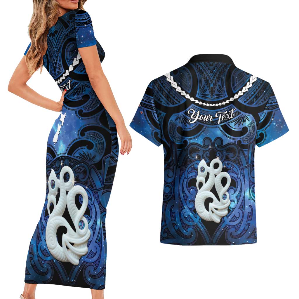 Personalized Maori Matariki Manaia Couples Matching Short Sleeve Bodycon Dress and Hawaiian Shirt Maori Kowhaiwhai Pattern Galaxy