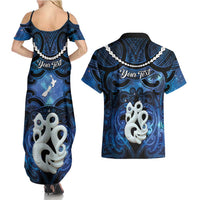Personalized Maori Matariki Manaia Couples Matching Summer Maxi Dress and Hawaiian Shirt Maori Kowhaiwhai Pattern Galaxy LT01 - Polynesian Pride