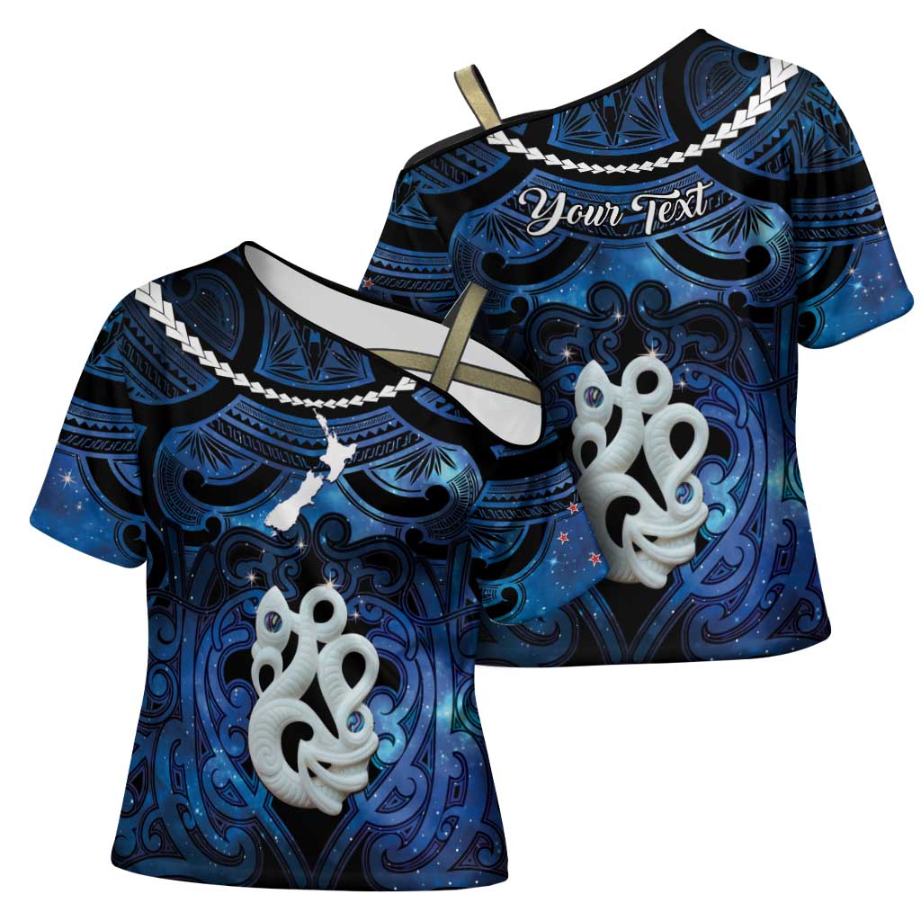 Personalized Maori Matariki Manaia Cross Shoulder Shirt Maori Kowhaiwhai Pattern Galaxy