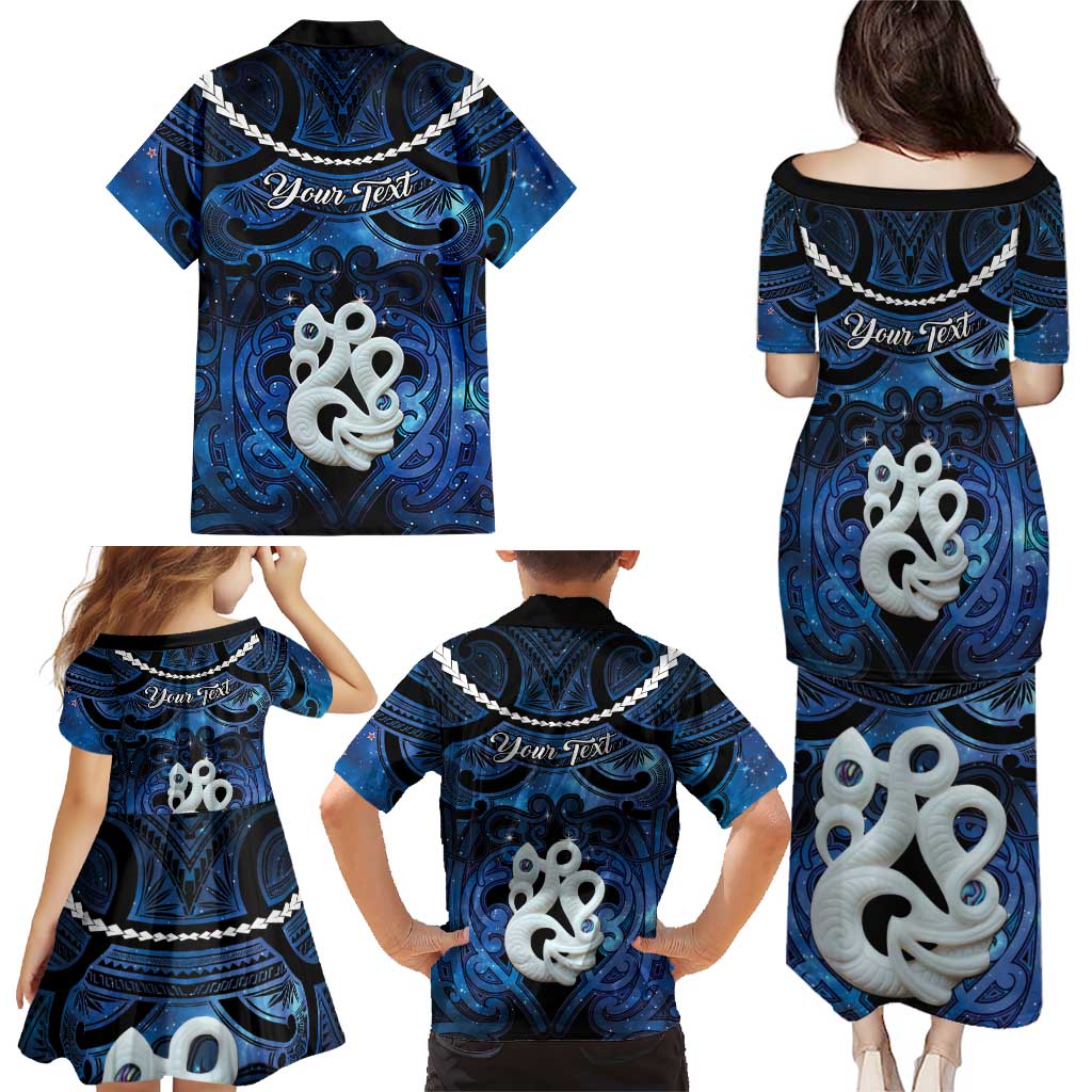 Personalized Maori Matariki Manaia Family Matching Puletasi and Hawaiian Shirt Maori Kowhaiwhai Pattern Galaxy