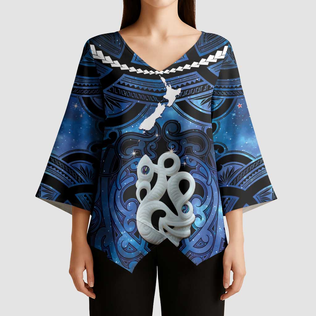 Personalized Maori Matariki Manaia Kimono Sleeve Blouse Maori Kowhaiwhai Pattern Galaxy