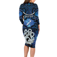 Personalized Maori Matariki Manaia Long Sleeve Bodycon Dress Maori Kowhaiwhai Pattern Galaxy LT01 - Polynesian Pride