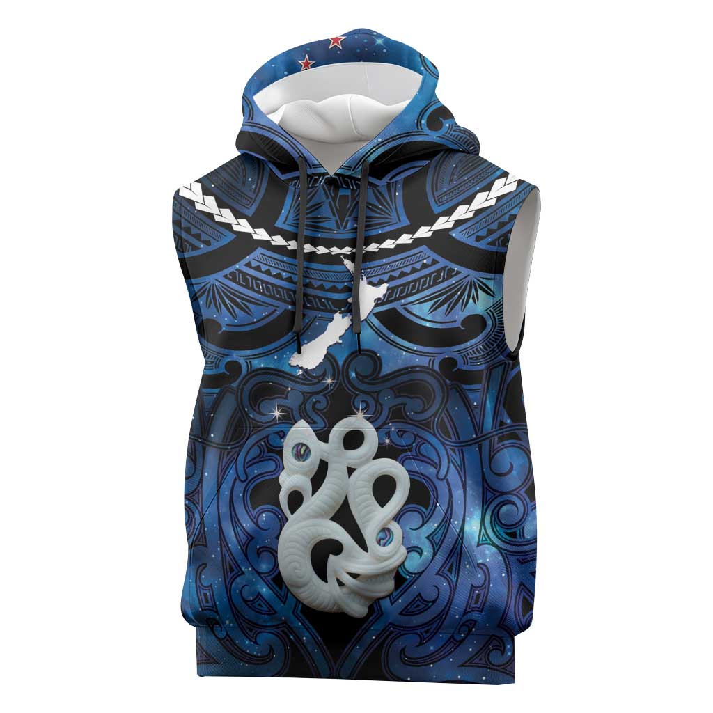 Personalized Maori Matariki Manaia Sleeveless Hoodie Maori Kowhaiwhai Pattern Galaxy