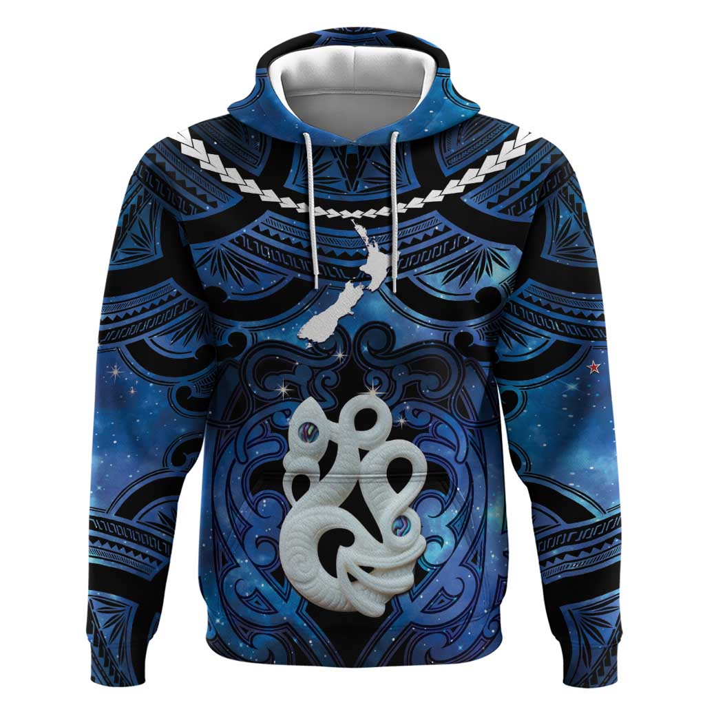 Personalized Maori Matariki Manaia Zip Hoodie Maori Kowhaiwhai Pattern Galaxy LT01 Pullover Hoodie Blue - Polynesian Pride